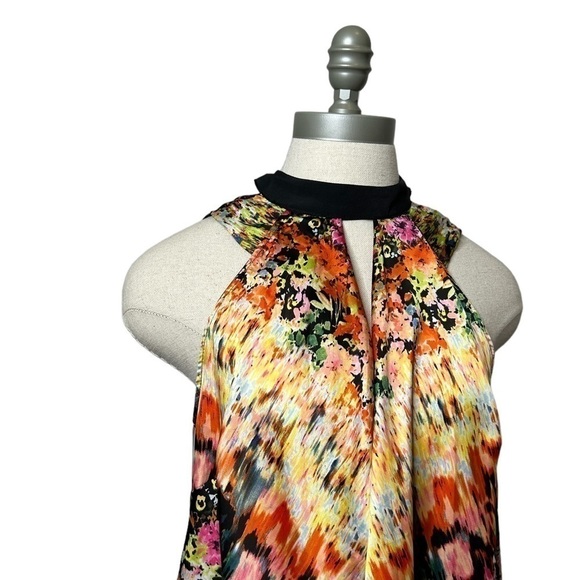 Allen B Multi Color Blurred Floral Print High Neck Sleeveless Blouse Size Small - Picture 4 of 12